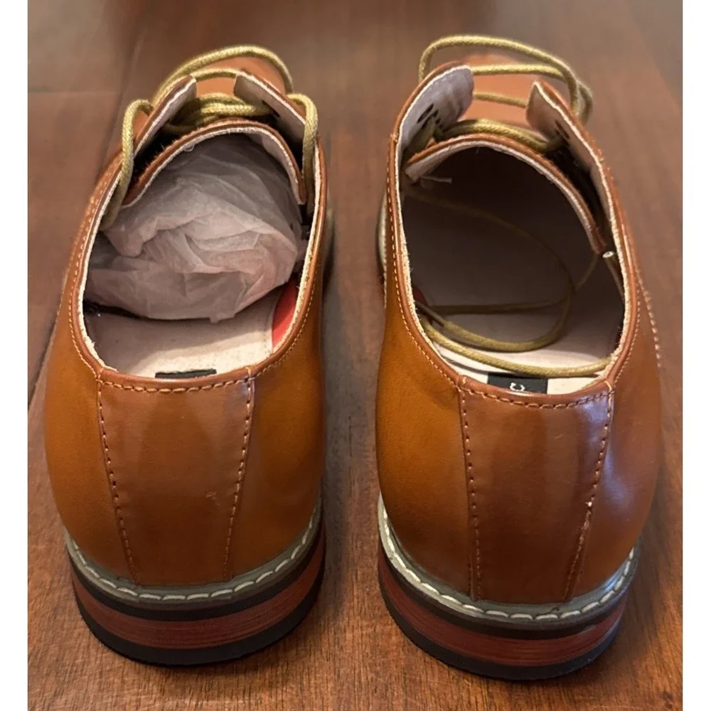 Bruno Marc Men's 10.5W‎ Cognac Cap Toe Oxford Dress Shoes Wide PRINCEWIDE-6